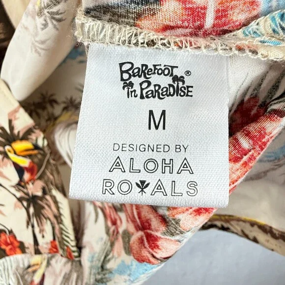 Barefoot In Paradise Shirt Adult Medium Floral Toucan Hawaiian Camp Tropical Men - Picture 9 of 12